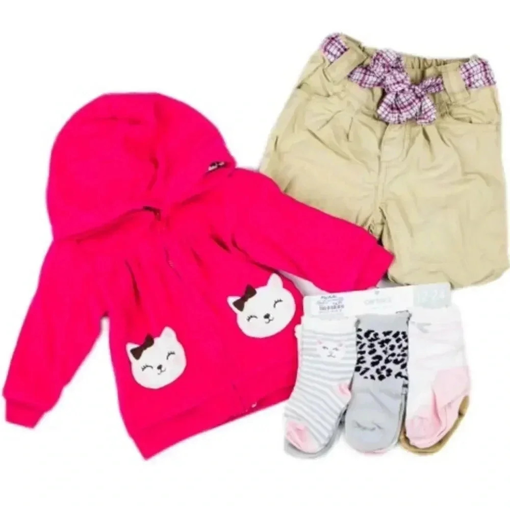 9-12 months Girl Sweater Pants Socks Bundle
